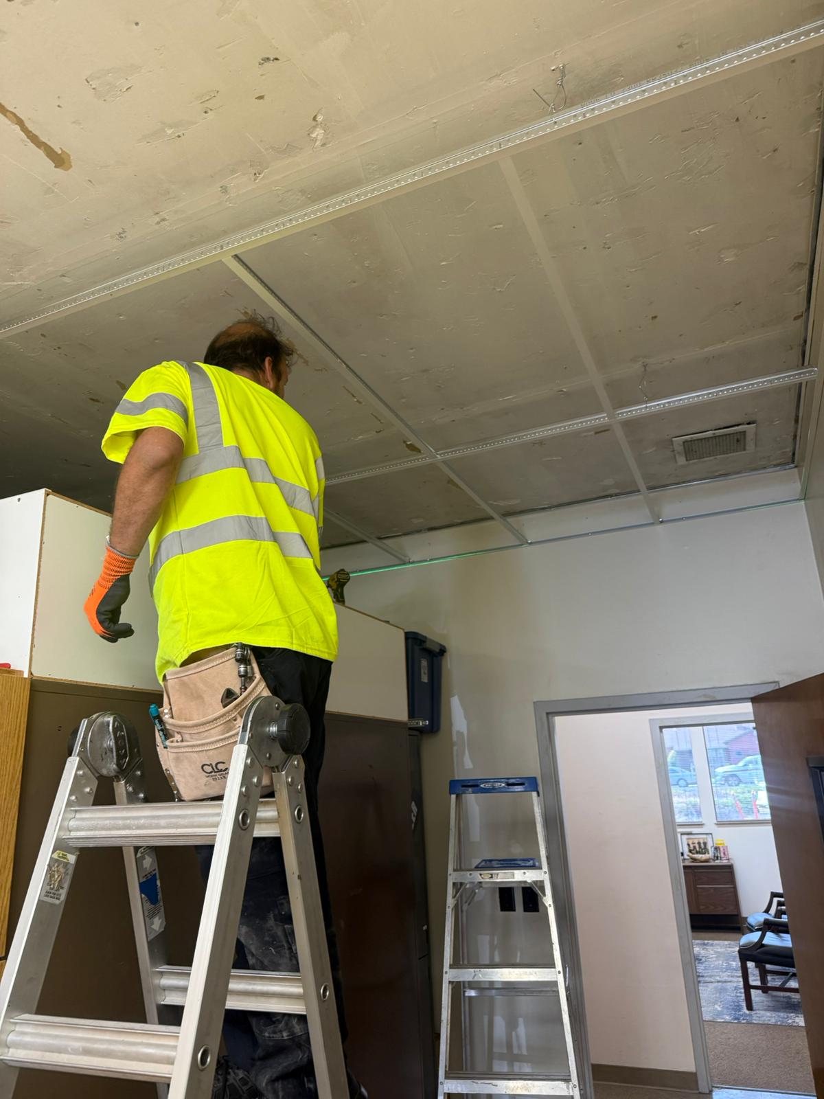 Ceiling Grid Installation — On Ladder — Sacramento, CA